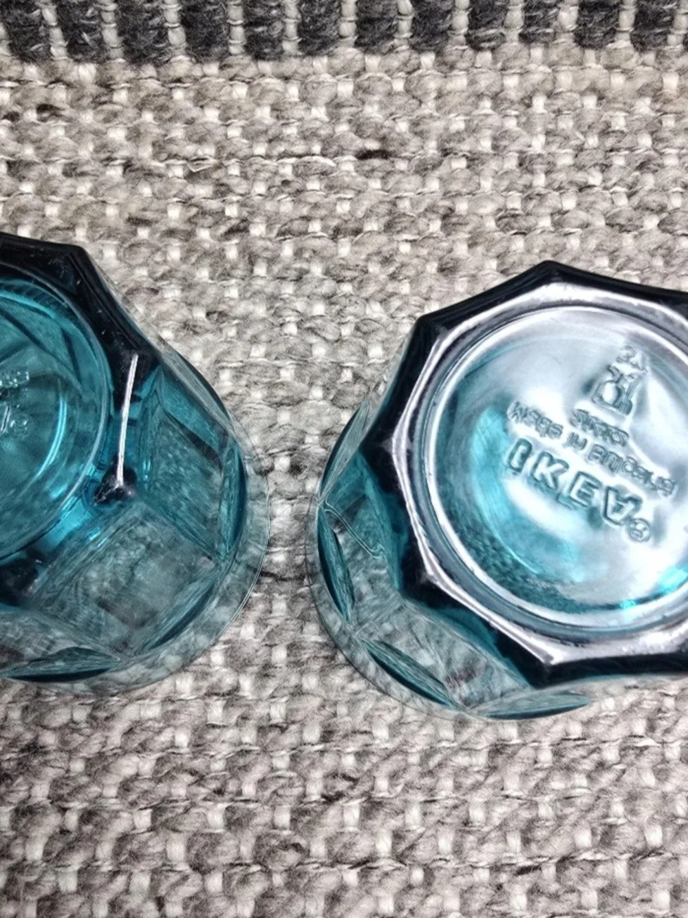 Vintage IKEA POKAL Teal Blue Glass Tumblers Set of 2 12 oz Discontinued